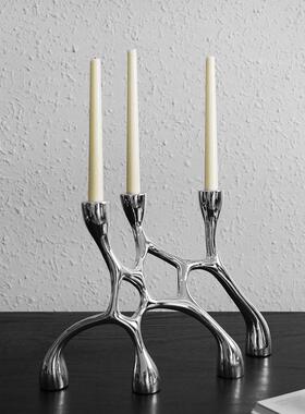简约板现软INM代创意银色树脂艺术烛台摆件样蜡房餐厅浪漫烛台装