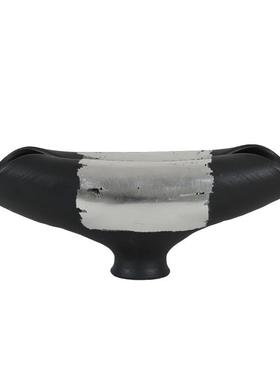 现代新中式手工陶瓷银灰色罐形花器花瓶创意摆件桌面餐厅样板间