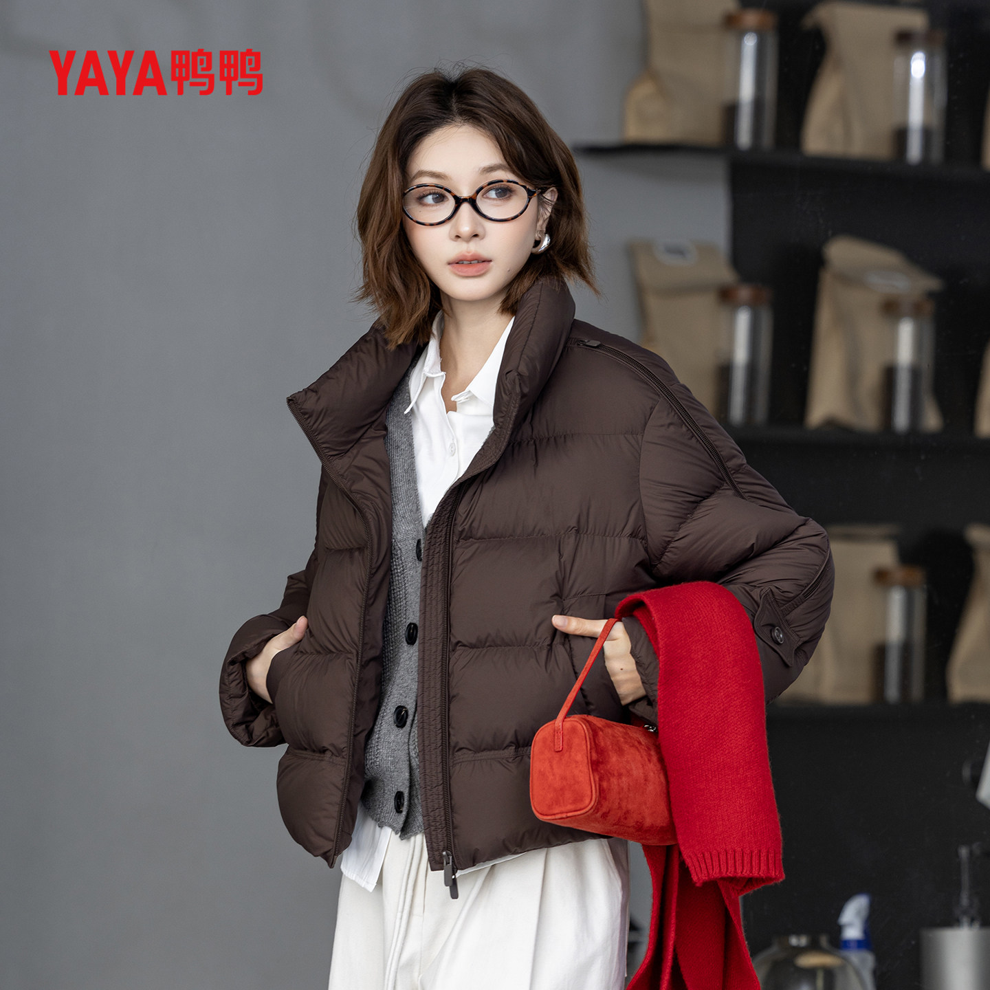 YAYA鸭鸭羽绒服女冬季新款立领90白鸭绒面包服时尚显瘦保暖短外套,淘宝优惠券,粉丝福利购,淘宝优惠卷