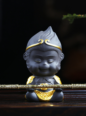 鱼缸造景装饰齐天大圣孙悟空白瓷猴子爱萌家居茶桌茶玩水族