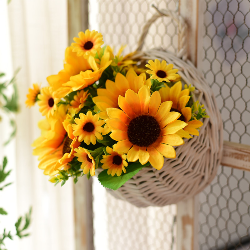 新款墙壁挂花客厅干花束仿真花假花墙面挂墙装饰品柳编白色花篮 - 图1