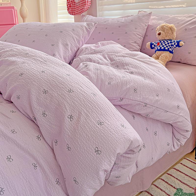 Maternity-grade four-piece set of thickened jacquard bubble cotton double-layer gauze dormitory bedding sheets, quilt cover and fitted sheet