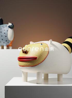 抽象现代彩色波点猫咪摆件极简样板间客厅电视柜软装饰品彩色猫