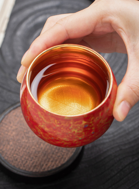 漆器茶具大漆欧泊主人杯鎏金茶杯