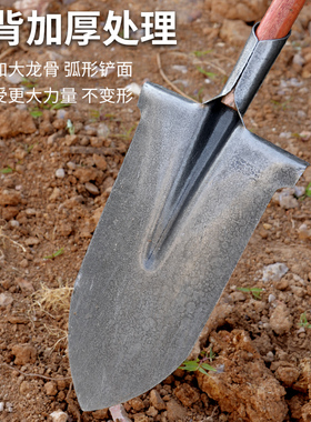 铁锹锰钢农具长头铁锨尖头大锹农用窄铲子全钢土泥锹挖树专用坑深