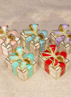 属珐烧琅彩AB2004首饰盒方收形小摆件七宝蝴蝶结婚礼创意饰金品纳