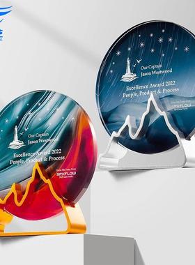 定制创意金属圆形水晶奖杯高档企业活动奖牌奖座年会优秀员工纪念