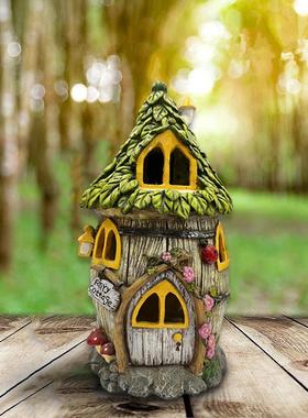 太阳能树脂摆件创意花房子造型户外防水草坪灯树脂摆件庭院灯