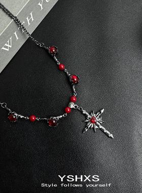 哥特黑红十字架暗黑高级感项链