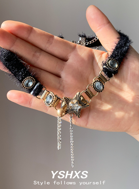 Y2K甜酷金属星星毛绒拼接颈链