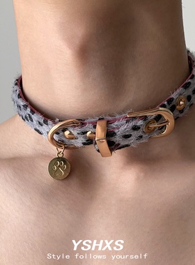 甜酷辣妹豹纹猫爪项圈