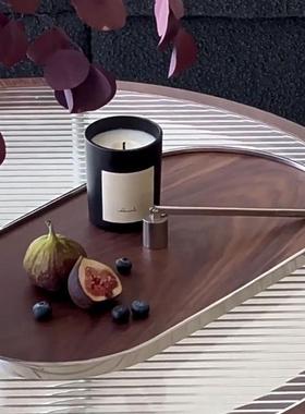 轻奢现代胡桃木色收纳托盘样板房家用客厅厨房桌面软装饰品摆件