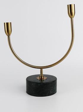 大理石金属U形金色烛台摆件欧式两头弯曲蜡烛烛台餐厅客厅烛台