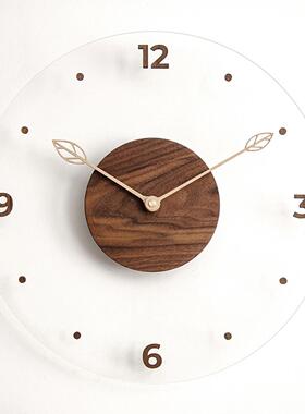 简约北欧创意实木挂钟透明钟表家居客厅艺术墙面装饰品摆件轻奢风