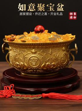 聚宝盆摆件纯黄铜家用事事如意铜盆实心聚财玄关财位大号结婚用