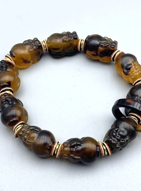 新品玳瑁色貔貅手串一体手工抛光打磨豹纹色文玩手链时尚招财皮丘