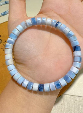 天然水晶手链奶沁天青色玛瑙直切药片盘珠手串高端精致文玩绕指柔