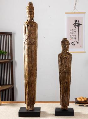 泰国木雕工艺品侍女迎宾摆件家居饰品东南亚风格酒店会所创意摆件