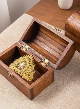 泰式新款首饰盒带锁复古实木收纳盒木盒新中式耳环项链戒指饰品盒