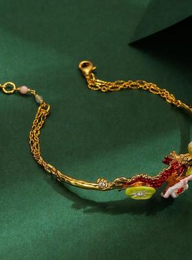 跨境原创饰品时尚气质珐琅釉荷花荷叶本命年红色龙手镯手链饰品