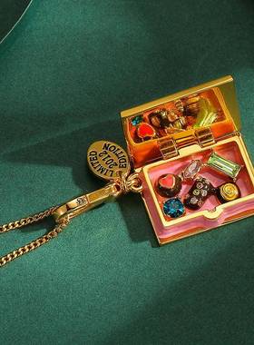 高级感立体时尚珐琅釉可打开巧克力宝石方形盒子吊坠长款项链配饰