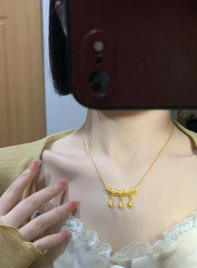 黄金色精致竹子芦弯古管项链金色爆款葫时尚气质复高级锁骨中国风