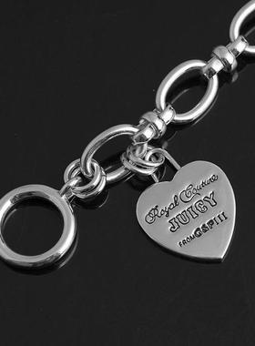 潮人时尚气质朋克双面字母扁薄爱心坠基础款款扣锁骨链桃心项链