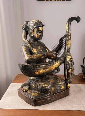 泰式弹琴女孩摆件创意轻奢复古玄关酒柜家居装饰摆件