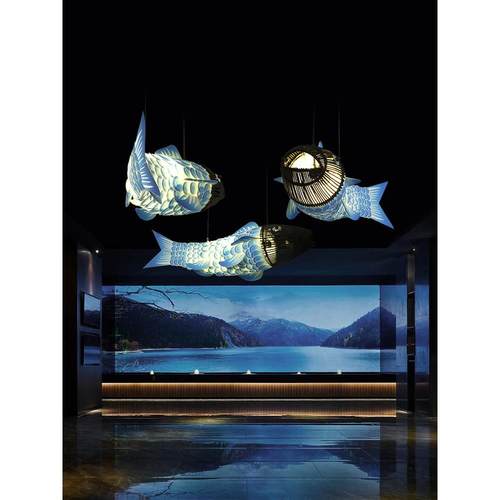 鱼形吊灯中式餐厅酒店火锅店创意设计师餐饮店饭店装饰鱼灯造型灯 - 图3