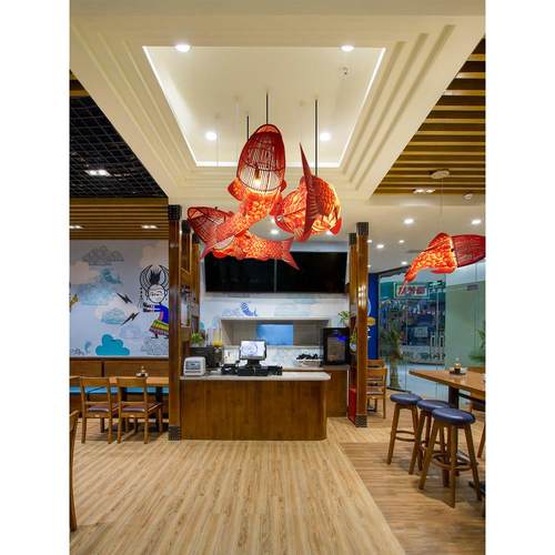 鱼形吊灯中式餐厅酒店火锅店创意设计师餐饮店饭店装饰鱼灯造型灯 - 图1