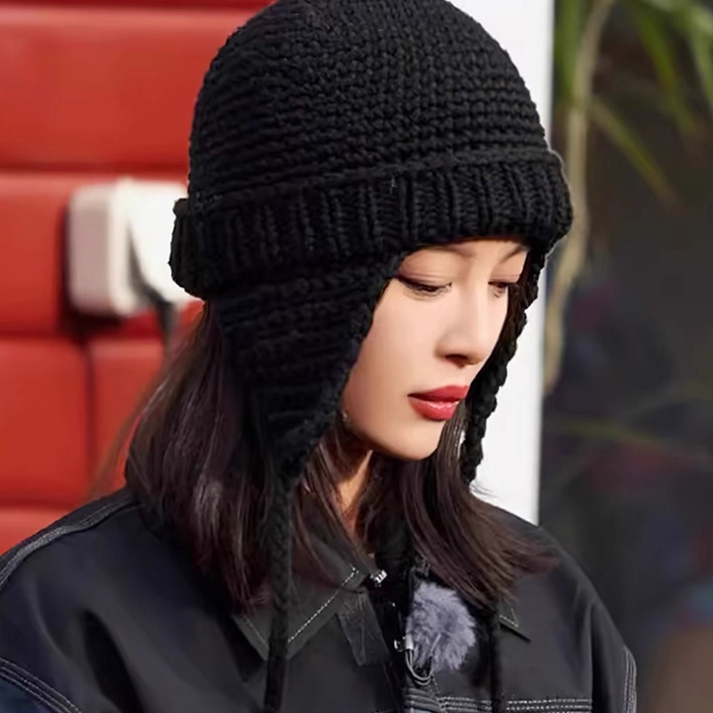 辛芷蕾同款针织帽子女秋冬防寒护耳保暖毛线帽休闲文艺气质雷锋帽 - 图0