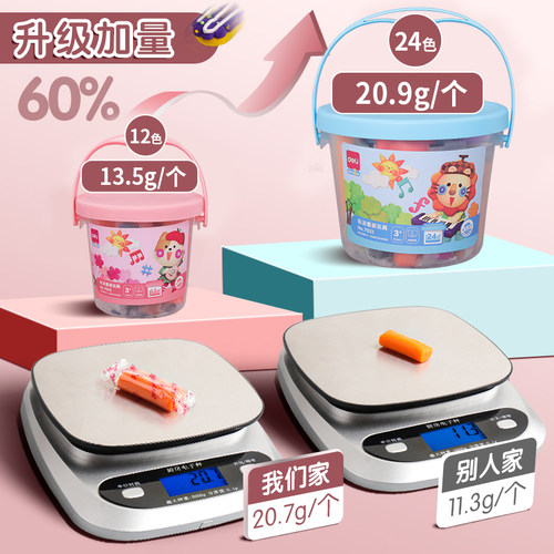 得力橡皮泥安全无毒儿童食品级无味幼儿园专用彩泥24色12色小学生diy手工桶装玩具套装女孩模具黏土超轻粘土 - 图1