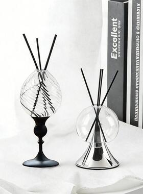 北欧简约大肚玻璃香薰摆件无火精油藤条扩香挥发家居装饰品