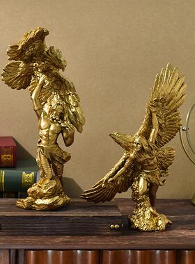 美式复古动物仿铜雄鹰展翅树脂工艺品摆件玄关办公室酒柜软装装饰