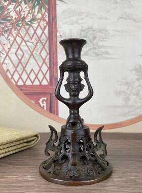古玩仿古铜器仿三星堆顶尊跪坐人像桌面家用工艺品装饰品家居摆件
