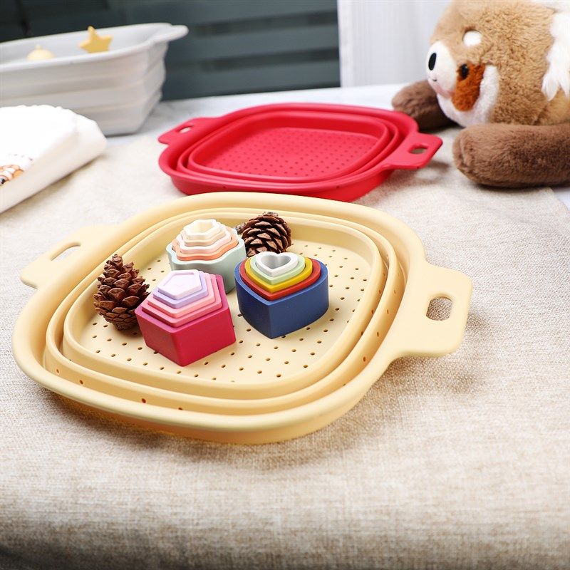 铂金硅胶折叠沥水篮方形加大厨房洗菜盆水N果篮承重耐高温滤水篮,淘宝优惠券,粉丝福利购,淘宝优惠卷