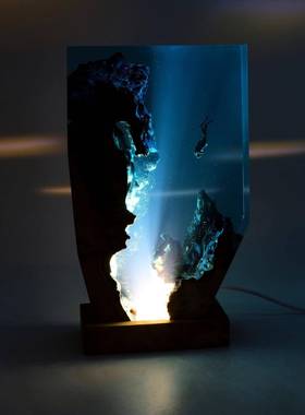 潜水员夜灯水肺潜水深海探索个性化环氧木灯自由潜水春季装饰礼物