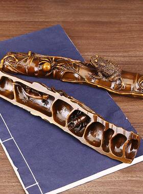 黄铜竹节镇纸知足常乐镇尺书房办公室桌面摆件