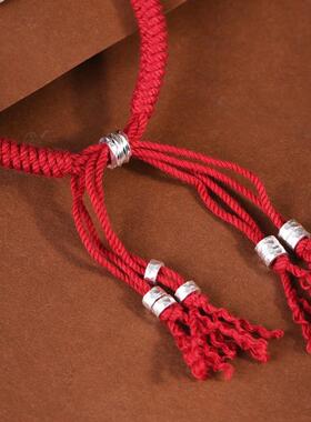 网红- 足银锤纹盘缠圈配件手工编绳红绳实心祥云银圈手链送朋友