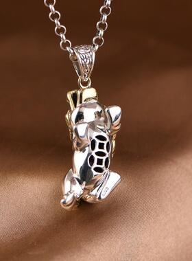 网红- S925银吊坠 金色铜钱币立体貔貅吊饰挂坠女款银饰项坠配饰