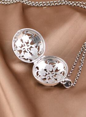 网红- S925银吊坠 复古做旧小花镂空可打开香囊香丸盒银饰项链坠