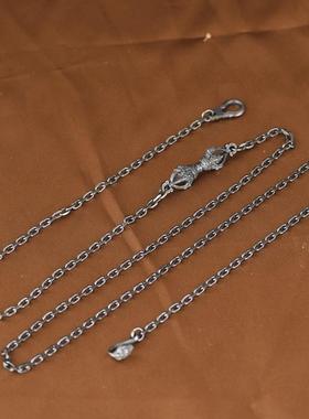 网红- S925银项链 复古工艺做旧个性链条金刚杵长款摩羯杵银饰链