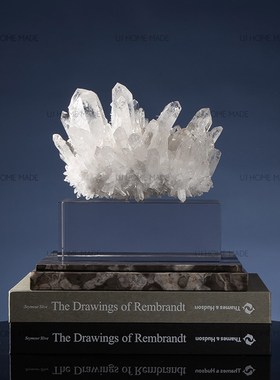 原石绿幽灵石白水晶簇样板q房样品屋展示中心黄铁矿书房压克力大