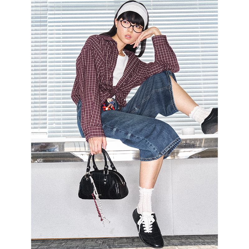 Acynmixx复古波士顿保龄球包包女2025新款单肩斜挎包手提包枕头包 - 图1