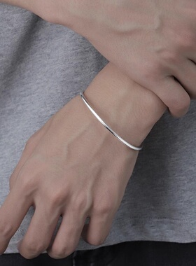 郝郝先生 s999足银光面素圈手镯男ins简约高级感小众设计重工实心