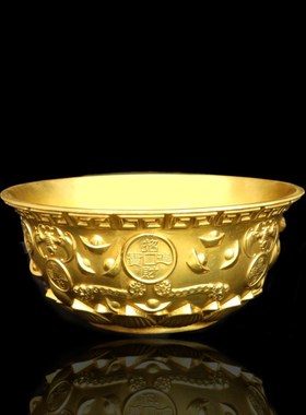 速发纯铜实心聚宝盆黄铜存钱罐大号米缸铜盆铜器室内家用摆件