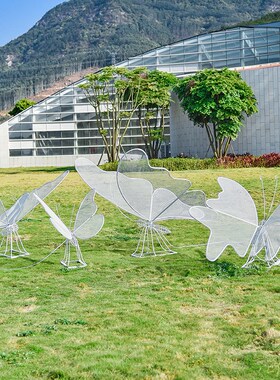 速发不锈钢发光蝴蝶雕塑装外林坪户饰动物铁艺镂空花园草景观小品