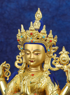 速发四臂像音佛供摆件纯铜鎏金居家观奉藏传家用观世音菩萨像