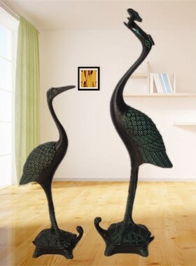 青铜器仙鹤灵g芝鹤 铜鹤龟鹤延年 仿古仙鹤摆件 家居装饰品