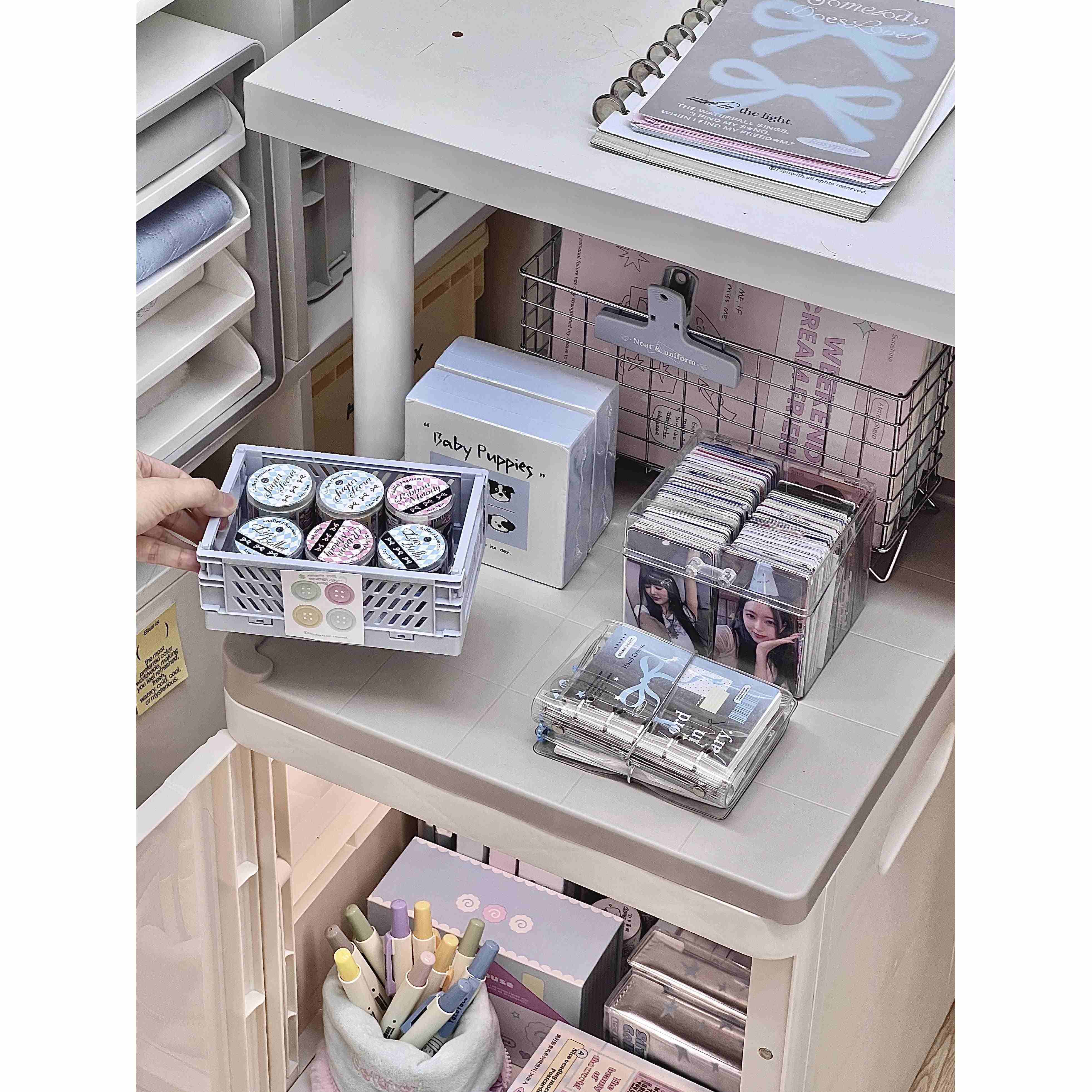 书桌下收纳神器！学生桌底落地可叠加翻盖式收纳箱文具书本置物架,淘宝优惠券,粉丝福利购,淘宝优惠卷